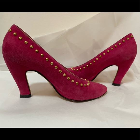 *vintage* Escada Fuschia Pumps with Gold Studs - Picture 10 of 15